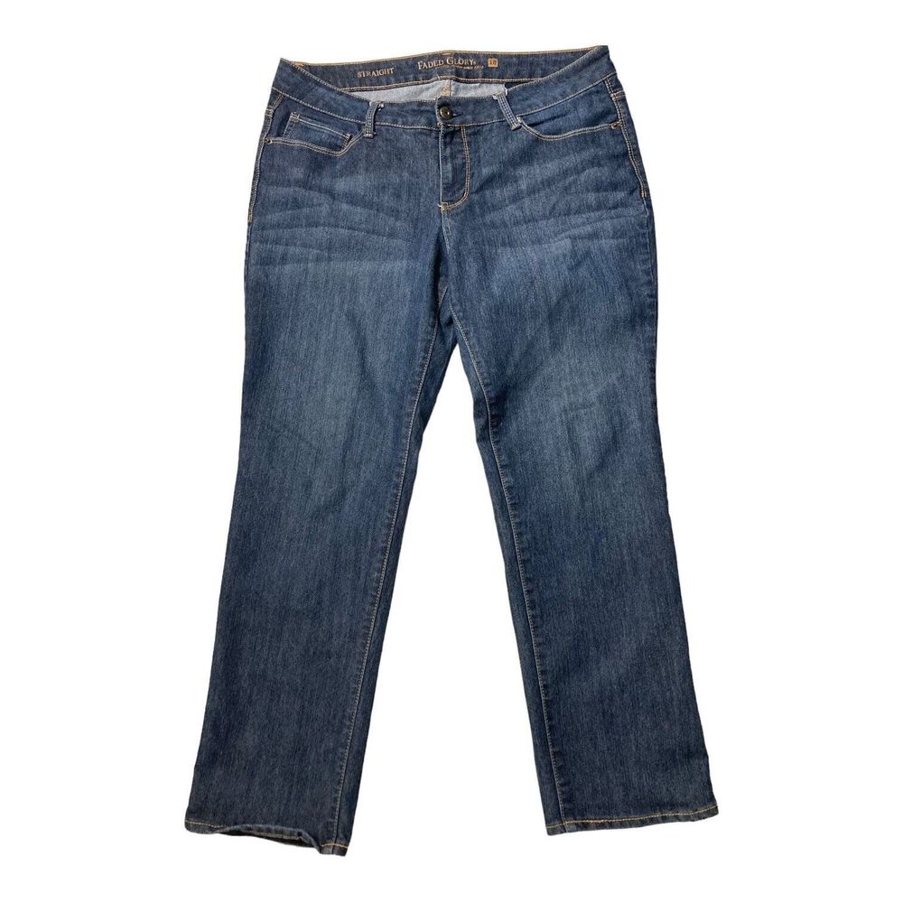 Faded Glory Straight Leg Womens 18P Medium Wash Stretch Accent Stitch Pockets